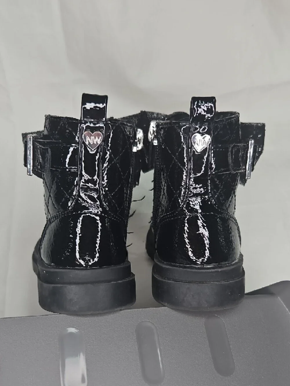 Nine West Darina Baby Girls' Black Patent Zip-Up Ankle Boots with Bow Size 5